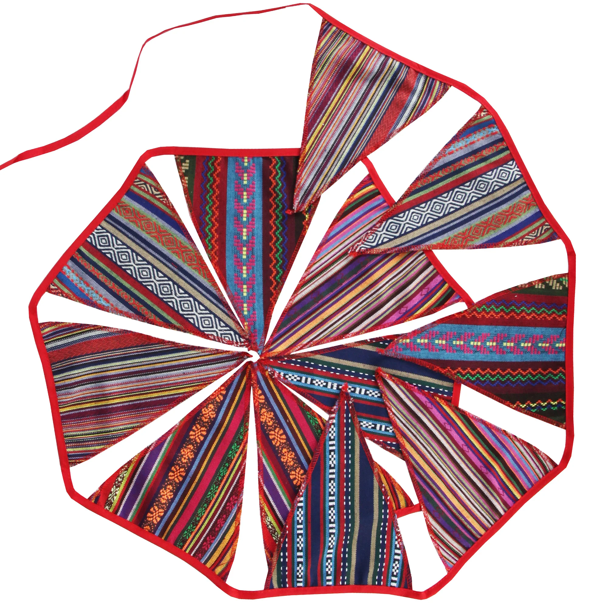 3.2M/10.5FT 12Flags Bohemia Camping Decoration Traditional Print Fabric Bunting Home Decoration Banner Photo Prop Garland