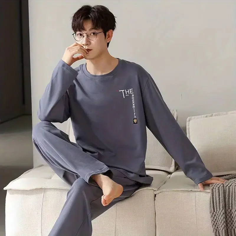 Sleepwear Men Long Sleeve Pajamas Sets Cotton Pajamas Spring Autumn Loungewear Korean Fashion Men's Clothing Big Size Loose