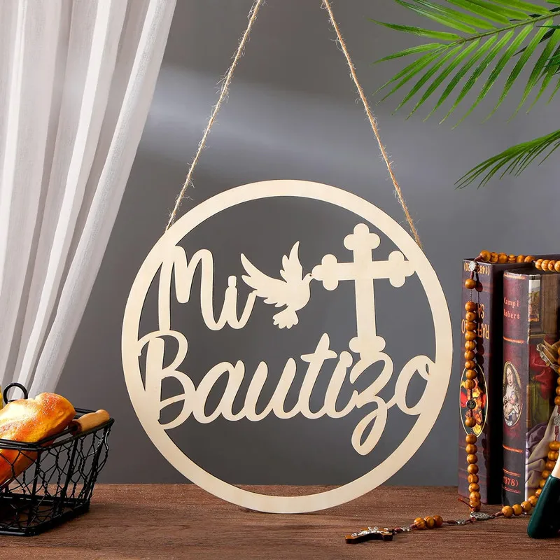 Mi Bautizo Cake Topper Spanish Baptism Cake Topper in Wood First Communion Party Gender Reveal Backdrop