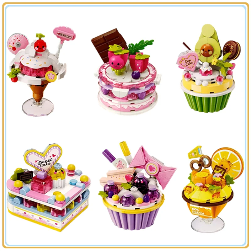 Fruit desserts cherry avocado strawberry jelly grape Orange Cake shape Building Blocks Girl Small Children Educational Toy Gifts