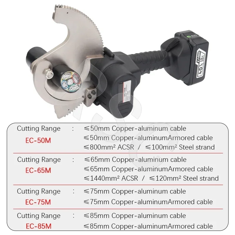 EC-50/65/75/85M Rechargeable Electric Ratchet Cable Cutter，Cable Gear Type Scissors for Cu/Al Cable Armored Cable ACSR Cutting