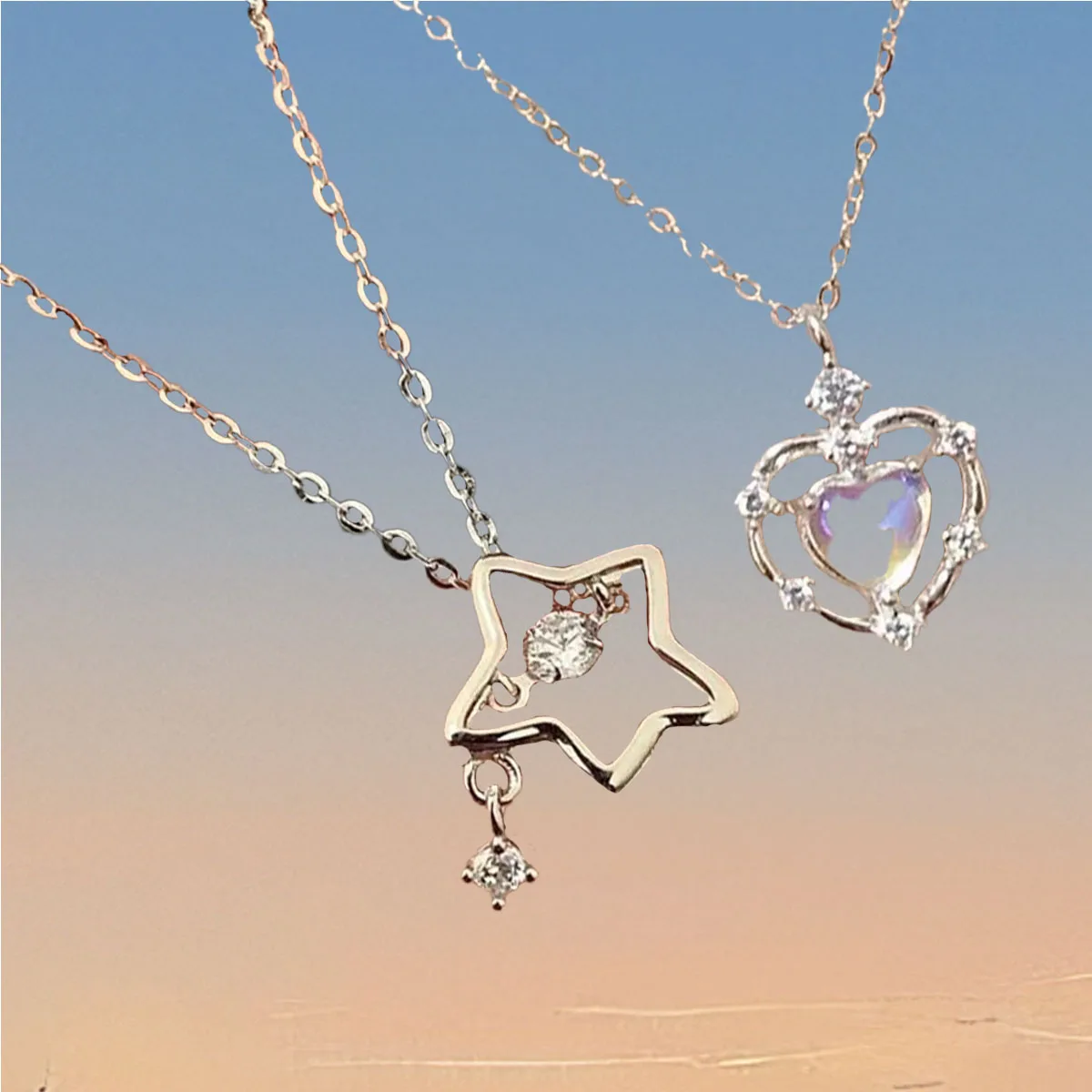 Women's Neck Chain 1 Dollar Items Bow Wreath Pendant Necklace Female, Light Luxury Niche Starry Collarbone Chain Ins