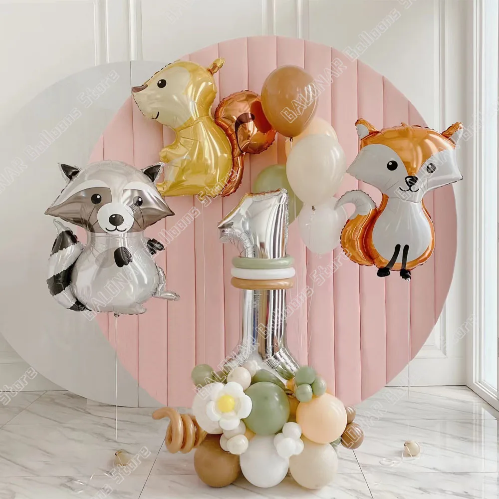 39Pcs Jungle Animal Balloons Set Squirrel Raccoon Fox Foil Balloon 32inch Number Globos Kids Birthday Party Baby Shower Decor