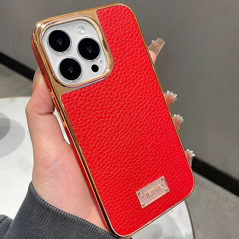 Vietao-Red Leather Phone Case for iPhone, 14, 13, 12 Pro Max, 14Pro, 13Pro, 11, Xr, Luxury Mobile Case