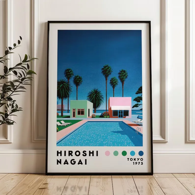 Retro Hiroshi Nagai Artwork Japanese Vaporwave 80s City Pop Minimalist Poster Canvas Painting Wall Art Pictures Home Decor Gift