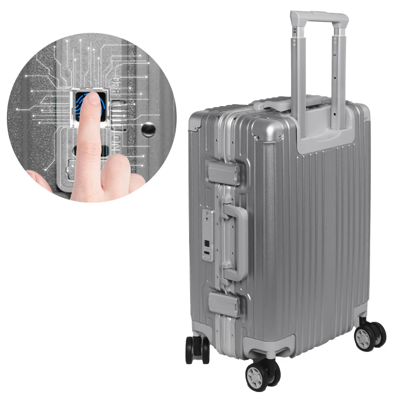 Fingerprint Lock Smart travelling luggage PC aluminum carry on travel bags