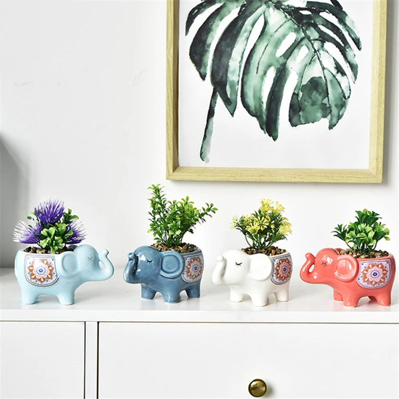 Originality Cartoon Animal Flowerpots Desktop Ceramics Succulent Flowerpot Elephant Ornament Home Decoration for Garden Supplies