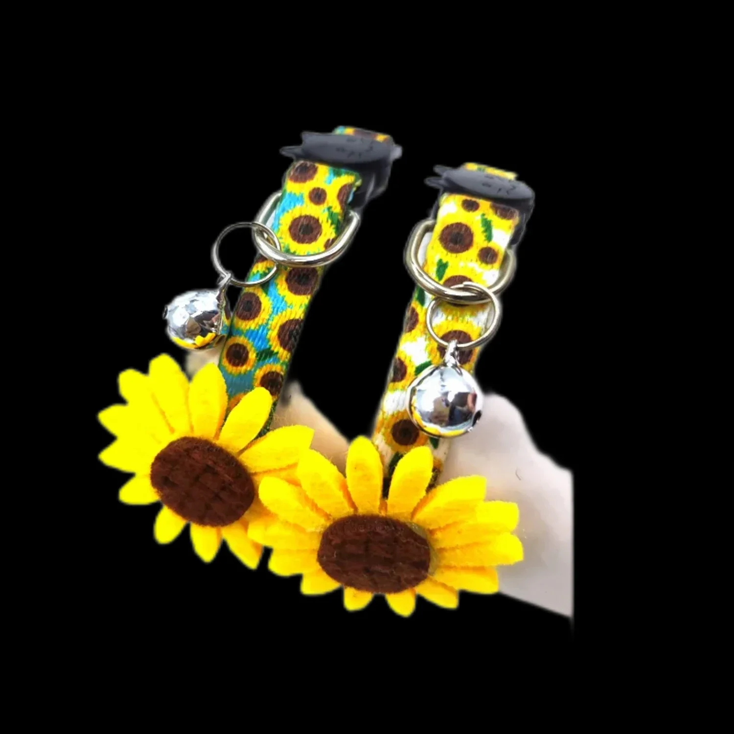 

Adjustable, Cute, and Beautiful Sunflower Cat Collar with Bow Tie and Bell - Lovely Necklace with Flower and Paw Print, Perfectl