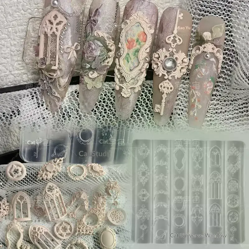 3D Silicone Nail Art Mold European Style Retro Patterns Candlestick Candle Design Decor DIY Transparent Manicure Template