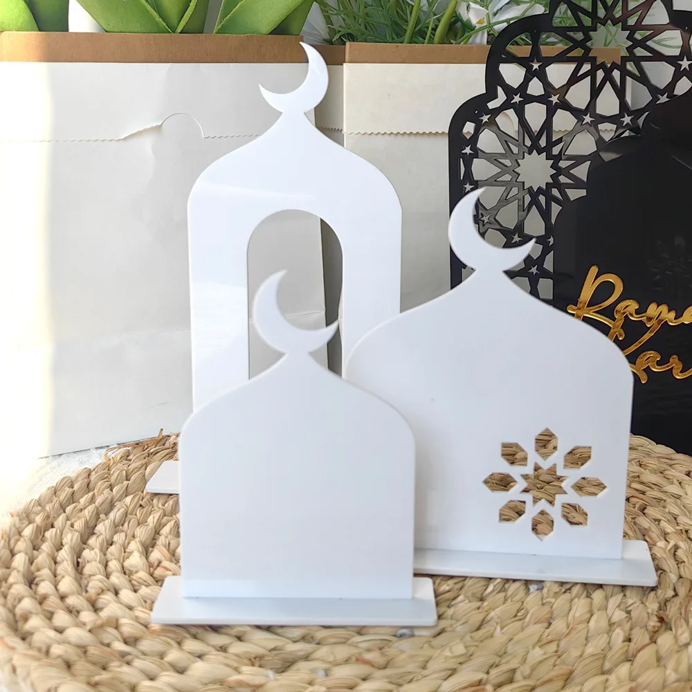 3pcs Acrylic Islamic Tabletop Decor Ramadan Kareem Mosque Castle Craft DIY Table Ornament Eid Mubarak Decoration 2025 for home