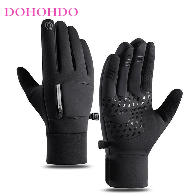 

Ski Gloves Outdoor Cycling Pocket Warm Black Gloves Winter Men Women Waterproof Windproof Velvet Touch Screen Motorcycle Gloves
