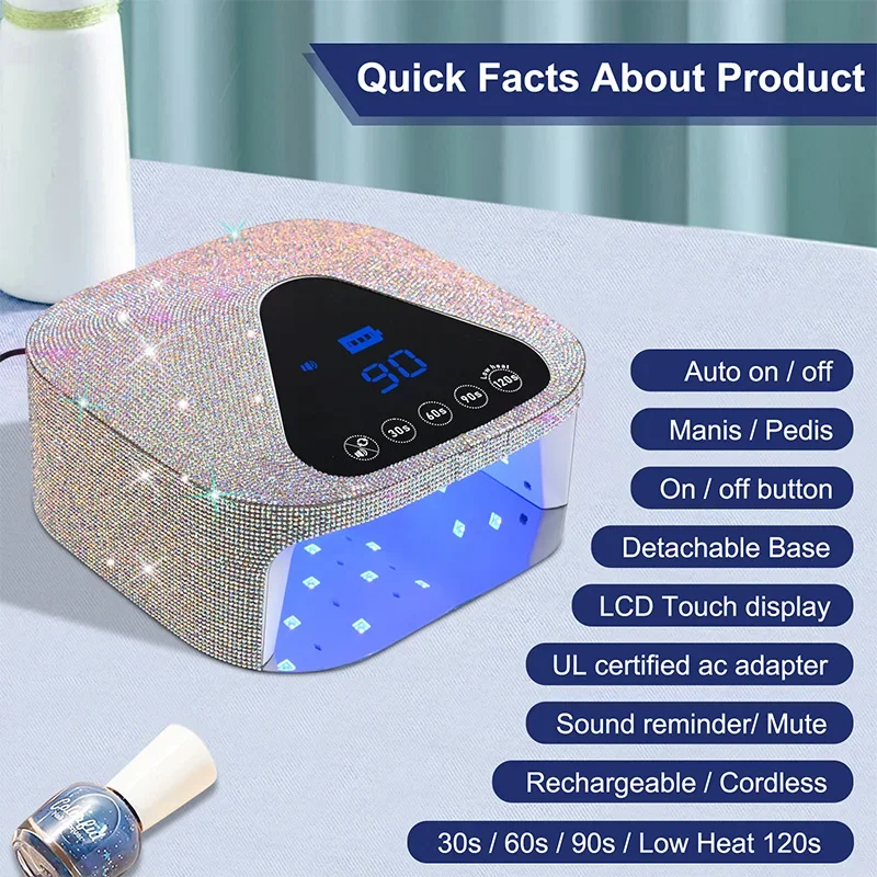 라인스톤 충전식 네일 램프, 젤 광택제 건조기 기계, 무선 LED 조명, 손톱용 무선 UV LED 램프, 54W, 신제품