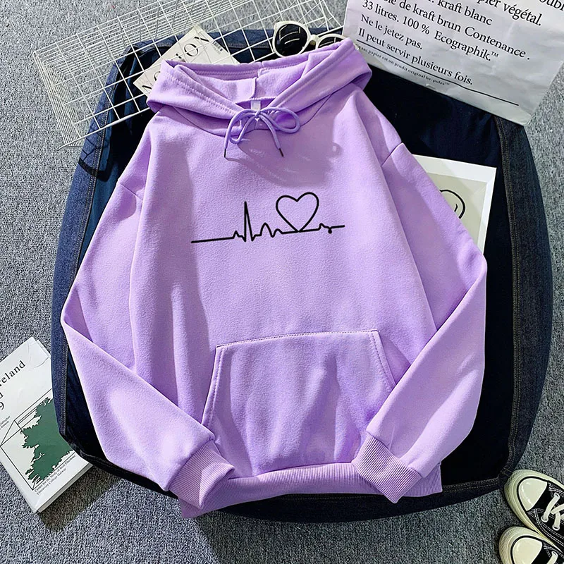 

Lucyever Casual Printed Hooded Sweatshirt Female Hip Hop Hoodie Streetwear Loose Sportswears Autumn Winter Fleece Women Hoody