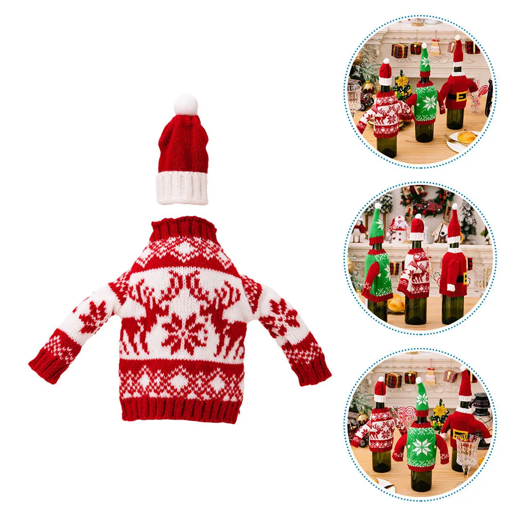 

1 set Christmas Wine Bottle Cover Clothes Decor Knit Bottle Sleeve For Holiday Party, Reusable Wine Accessory, Xmas Bar Tool