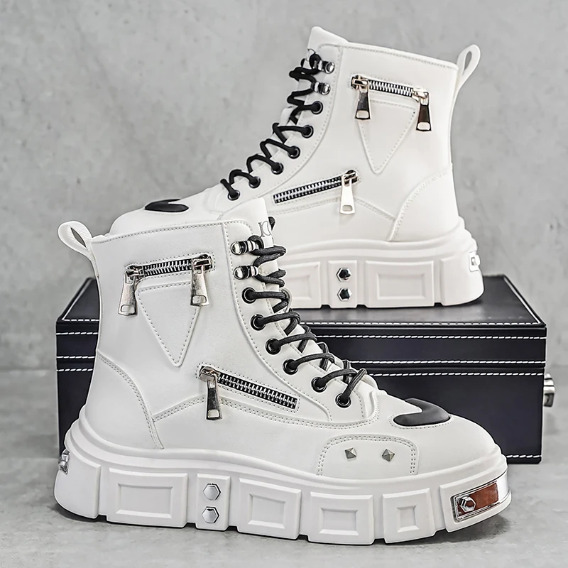 Men Winter Oxford Boots Comfortable Lining Side Double Zipper Thick Sole Height Increase Street Style Casual Short Boots