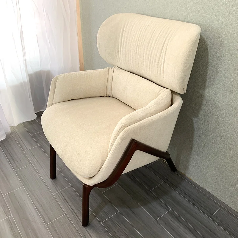 Nordic Fabric Single Sofa Chair Sales Office Model Room Backrest Ash Wood