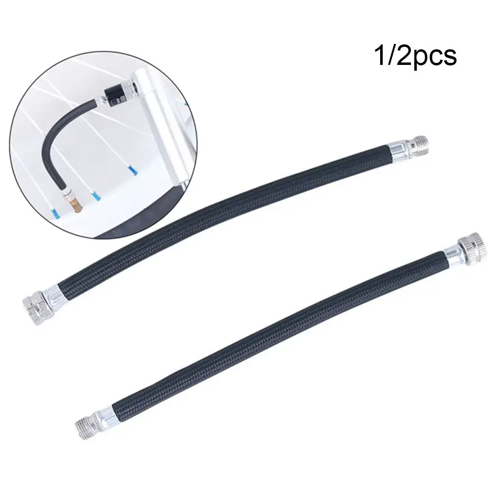 1/2PCS Bicycle Pump Extension Hose Tube Pipe Cord Portable Bike Pumping Service Parts Longer Use150Psi Schrader A/V Valve Black