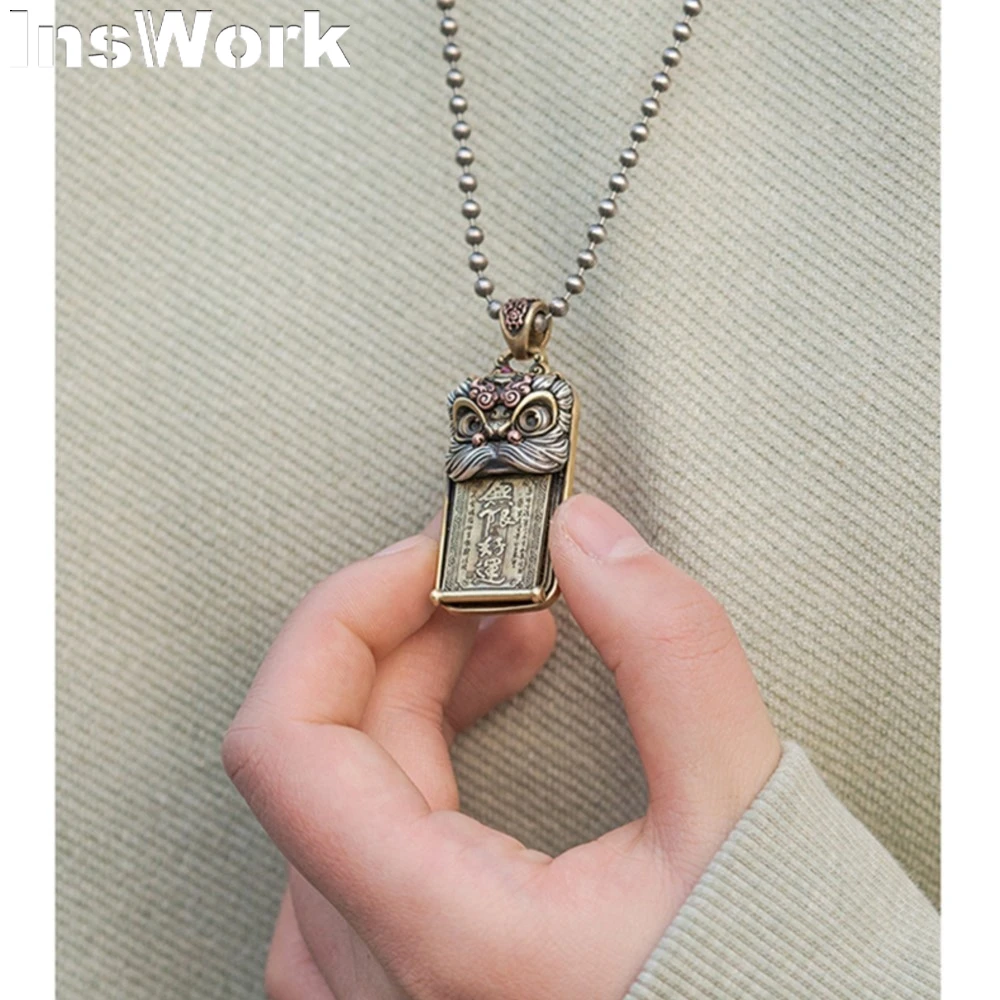 Push Slider Decompression Pendant Men\'s Keychain Silver Jewelry Chinese Handle Piece Lion Danger Pendant