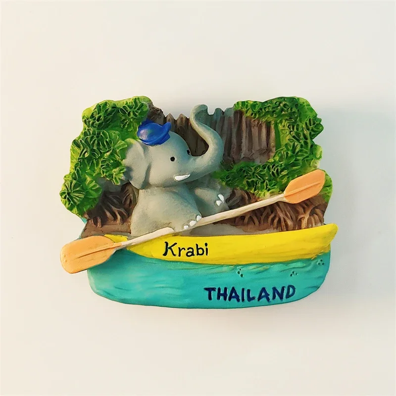 Creative 3D Thailand Kayak Baby Elephant Travel Souvenir Craft Gift Resin Painting Decoration Refrigerator Stickers