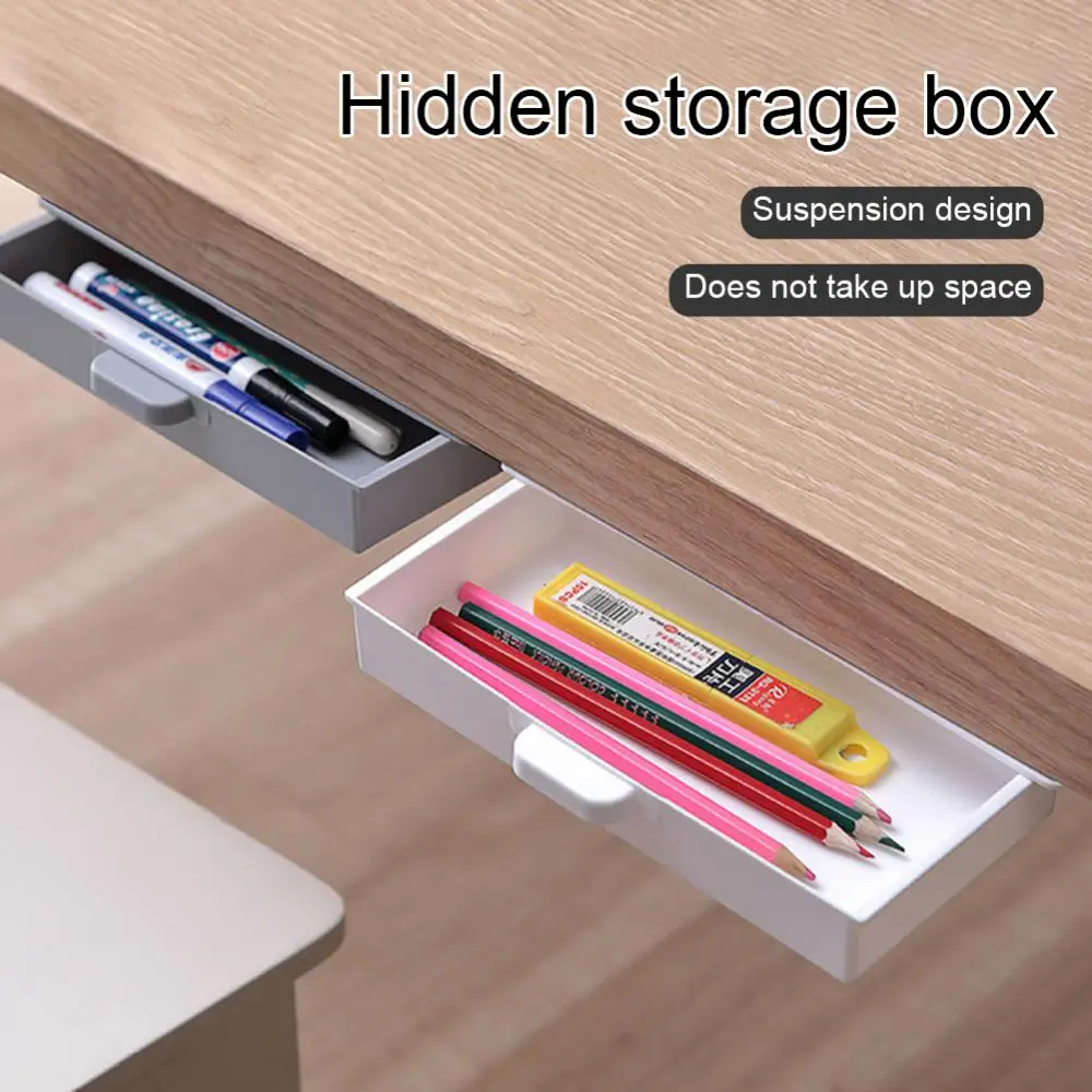 Under-desk Drawer Storage Box Hanging Self-adhesive Office Desktop Finishing Box Student Desk Pencil Stationery Container Box