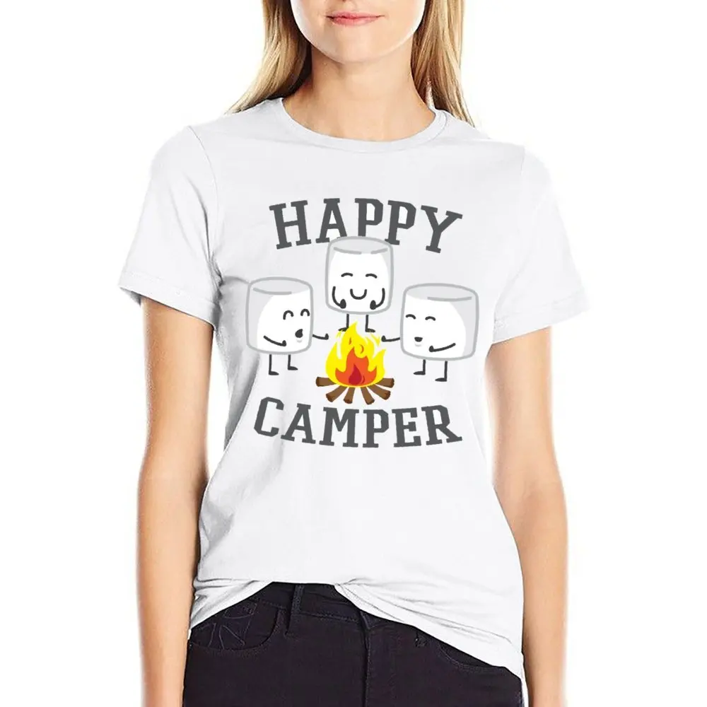 Harajuku Marshmallows Happy Camper Marshmallows 2 T-shirt  Campaign Top Tee Hipster Humor Graphic Aactivity Competition