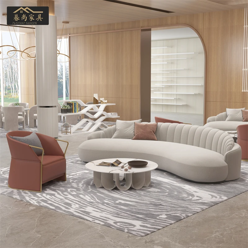 

Hotel beauty salon lobby reception area curved sofa sales office table chairs light luxury furniture