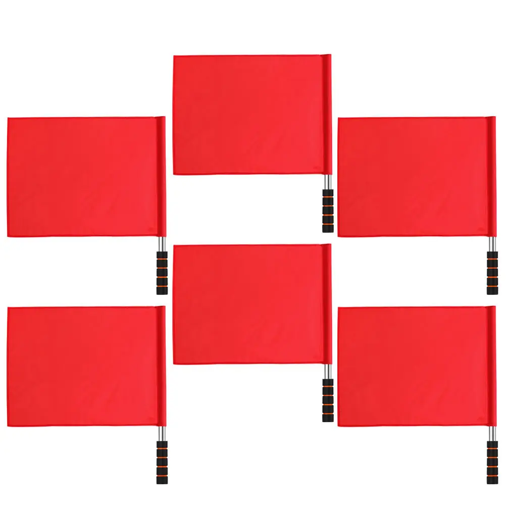 6Pcs Red Lightweight Polyester Stainless Steel Referee Signal Flags for Soccer Racing Traffic Track Field Events Handheld Waving
