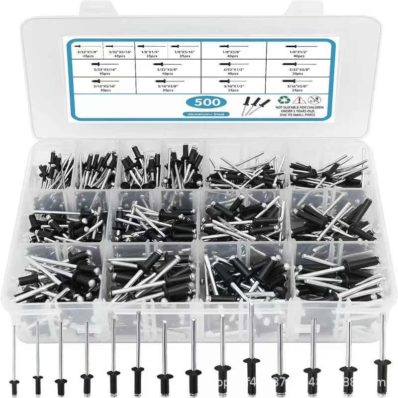 Boxed Pull Rivets Aluminum Blind Rivets Pull Rivet Sets 500pcs/385pcs 450pcs/780pcs