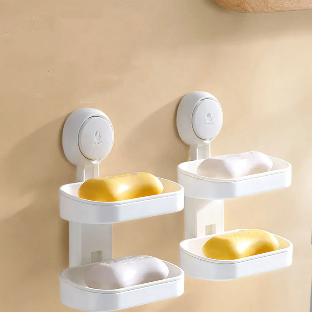 Soap Holder Box 2-layers Dish Shower Hollow Removable Hanging Tray Case for Household Bathtub Accessories Double