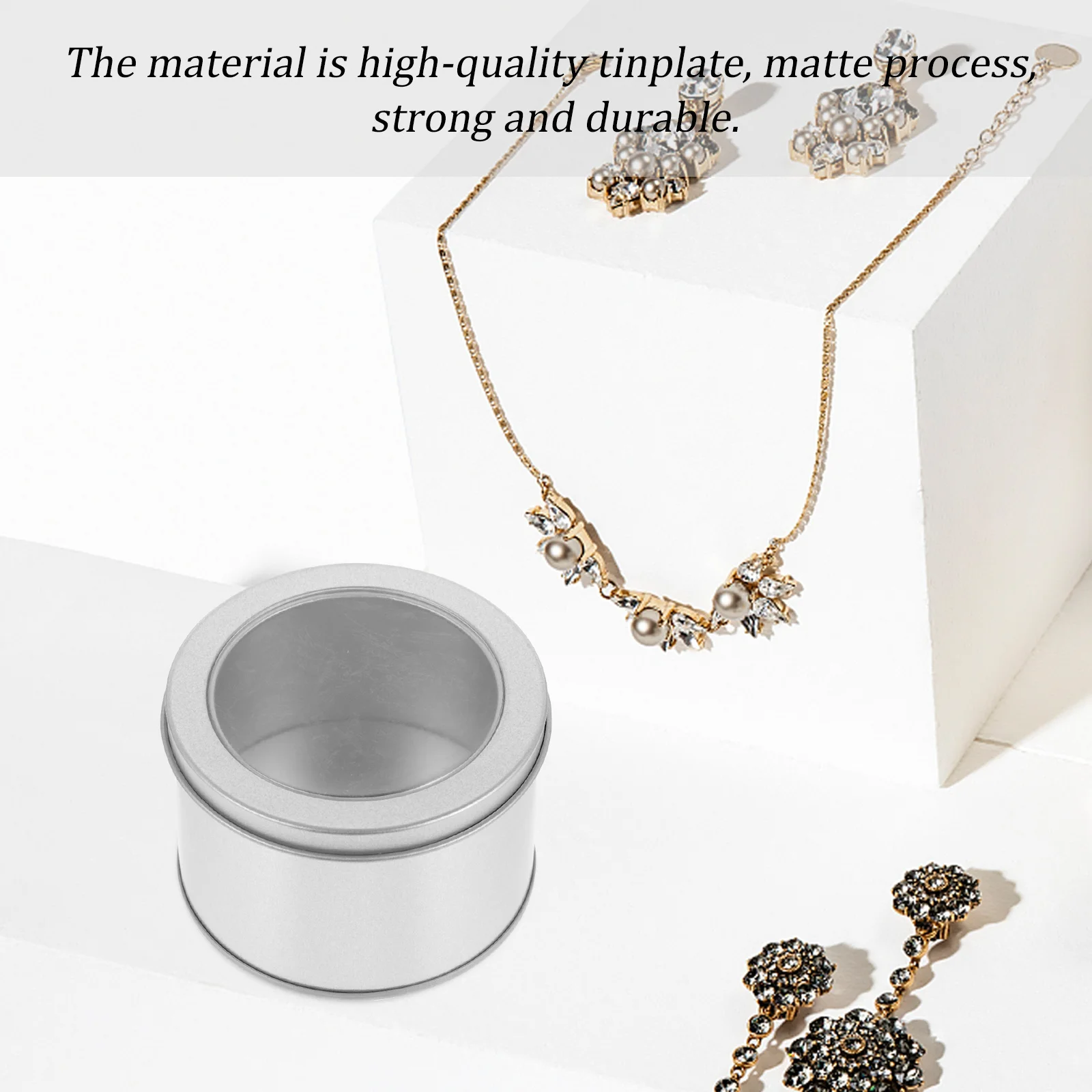 

12Pcs Round Tinplate Storage Cans Clear Lid for Candy Jewelry Tea Gifts Sundries Organizer Tinplate Canister Container