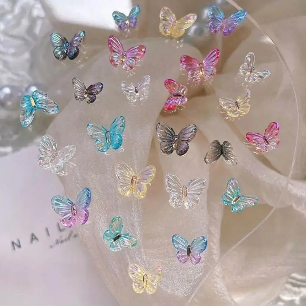 20pcs Aurora Ice Transparent Butterfly Nail Art Accessories Sturdy Scratch Resistant Resin Nail Decorations Durable Exquisite