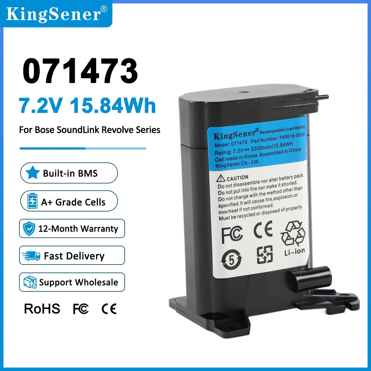 Image of KingSener 071473 071471 745518 -0010 Akku für Bose SoundLink Revolve Lautsprecher 7,2 V 2200 mAh wiederaufladbare Li-Ionen-Akkus