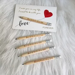 Personalized Wooden Round Pencils, Laser Engraved, Rustic Wedding Decor, Save the Date, 10cm