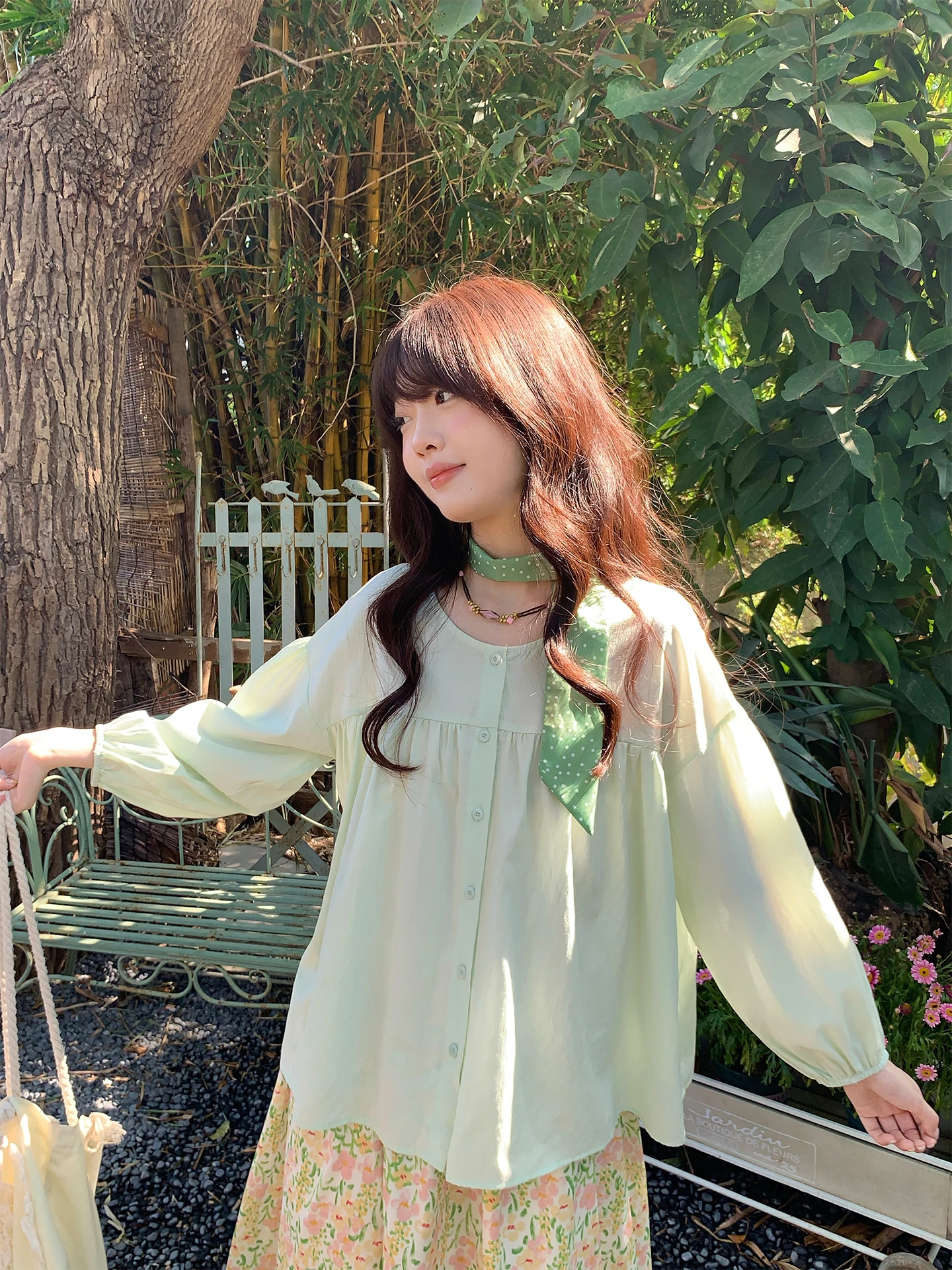 

Женская свободная блузка Holli Korean Sle Bubble Sve с круглым вырезом и одной пуговицей, омолаживающая, дышащая, повседневная, весенняя новинка