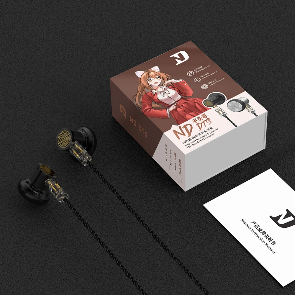 ND DTS Wired Earbuds HiFi Stereo Earphones Noise Isolating in Ear Flat Head Plug Earburd Powerful Bass Tangle Detachable Cable