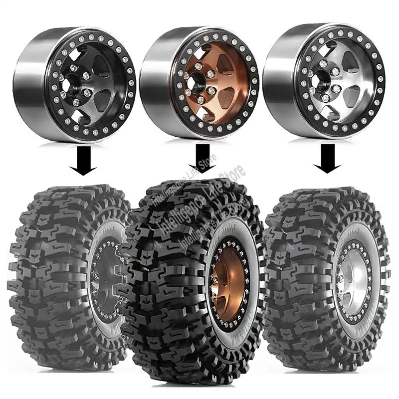 4Pcs 120Mm 1.9Inch Metal Beadlock Wheel Rim Rubber Tire Set For 1/10 RC Crawler Car TRX4 D90 D110 Axial SCX10-ELEC