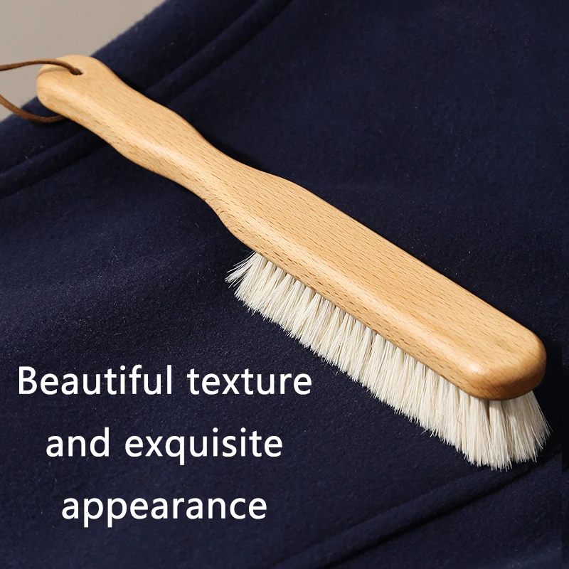 Wave Handle Beech Wood Clothes Brush White Horse Hair Household Cleaning Brush Anti-Static CleanLaundry Cleaning Brush Tool