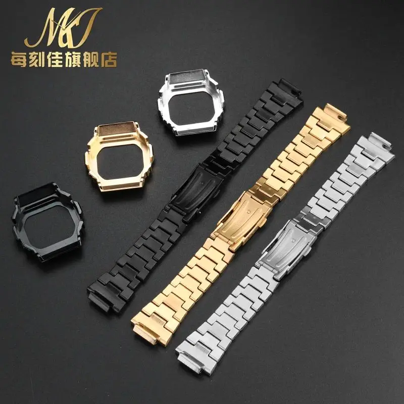 DW5600 Modified stainless steel watchband For Casio G-SHOCK DW-5600 GW-M5610/5000 GW-B5600 GWM5610 Silver metal watc case+strap