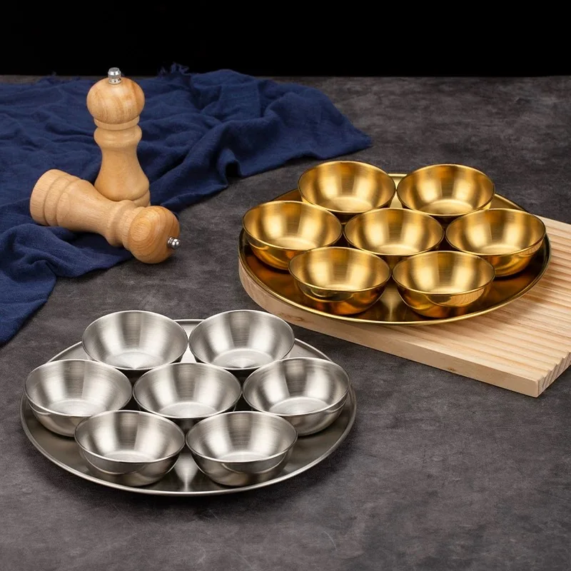 Cuenco para salsa de inmersión, juego de platos para salsa de inmersión de barbacoa de acero inoxidable de estilo coreano, plato pequeño comercial, olla caliente, cuenco para salsa de inmersión, plato para salsa de soja, 6 uds.