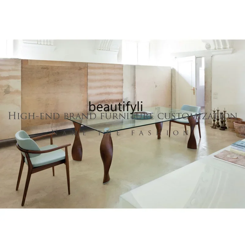 

Nordic minimalist creative solid wood glass Four dining table, desk