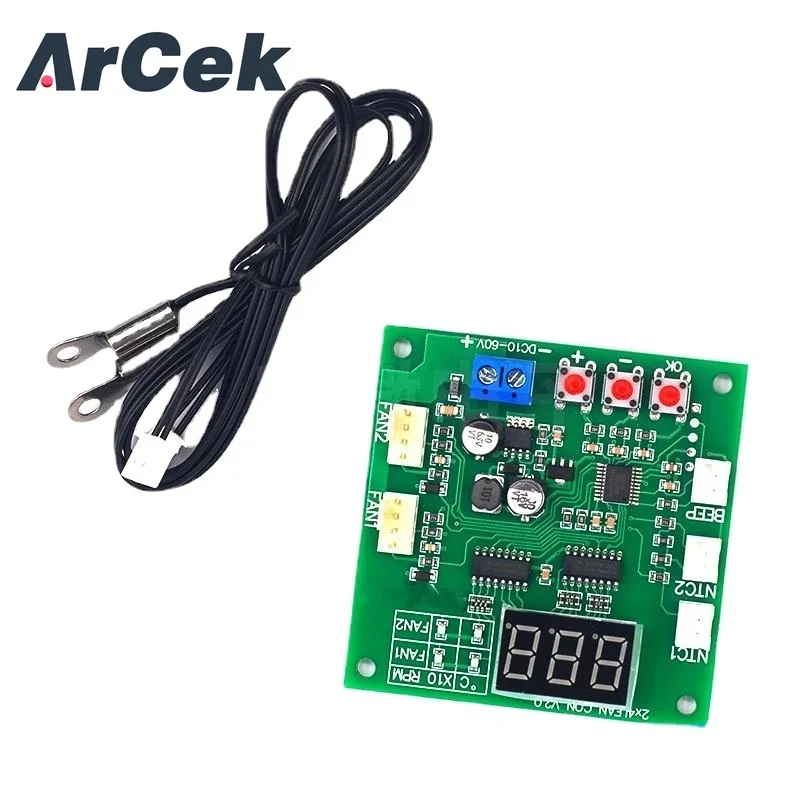 2 Channel Way Heat Dissipation PWM Four Wire Fan Temperature Controller 12V 24V 48V Temperature Speed display Stop Alarm Board