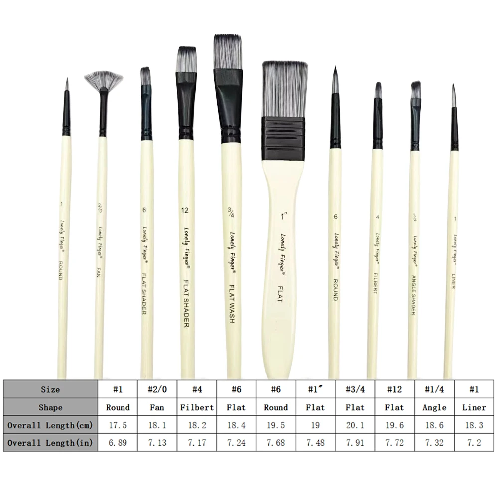 10pcs Artist Paint Brush Set with Carrying Case for Watercolor Acrylic Gouache Oil and Tempera Face Painting