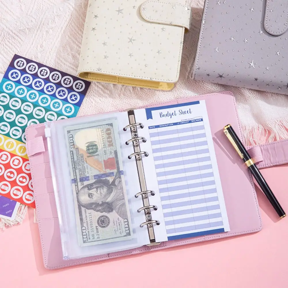 Multi-functional PU Leather Savings Book a6 Budget Planner Notebook Loose Leaf Cash Saving Organizer