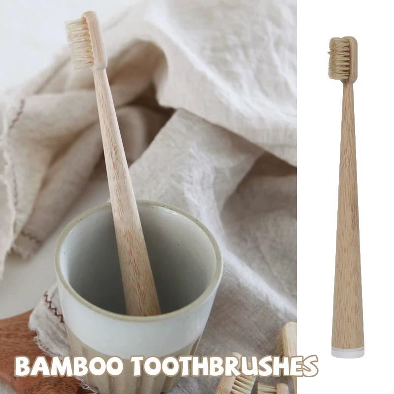 Cepillos de dientes de bambú con cerdas naturales, pelo de jabalí, cerdas totalmente extra suaves, biodegradables para dientes sensibles, traje familiar, 4 Uds.