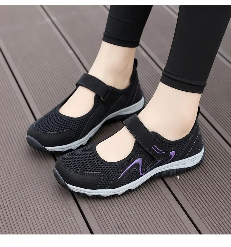 Non-slip Soft Mom Sneakers  Summer Breathable Mesh Travel Casual Shoes for Women Comfort Lightweight Flat Sport Shoes