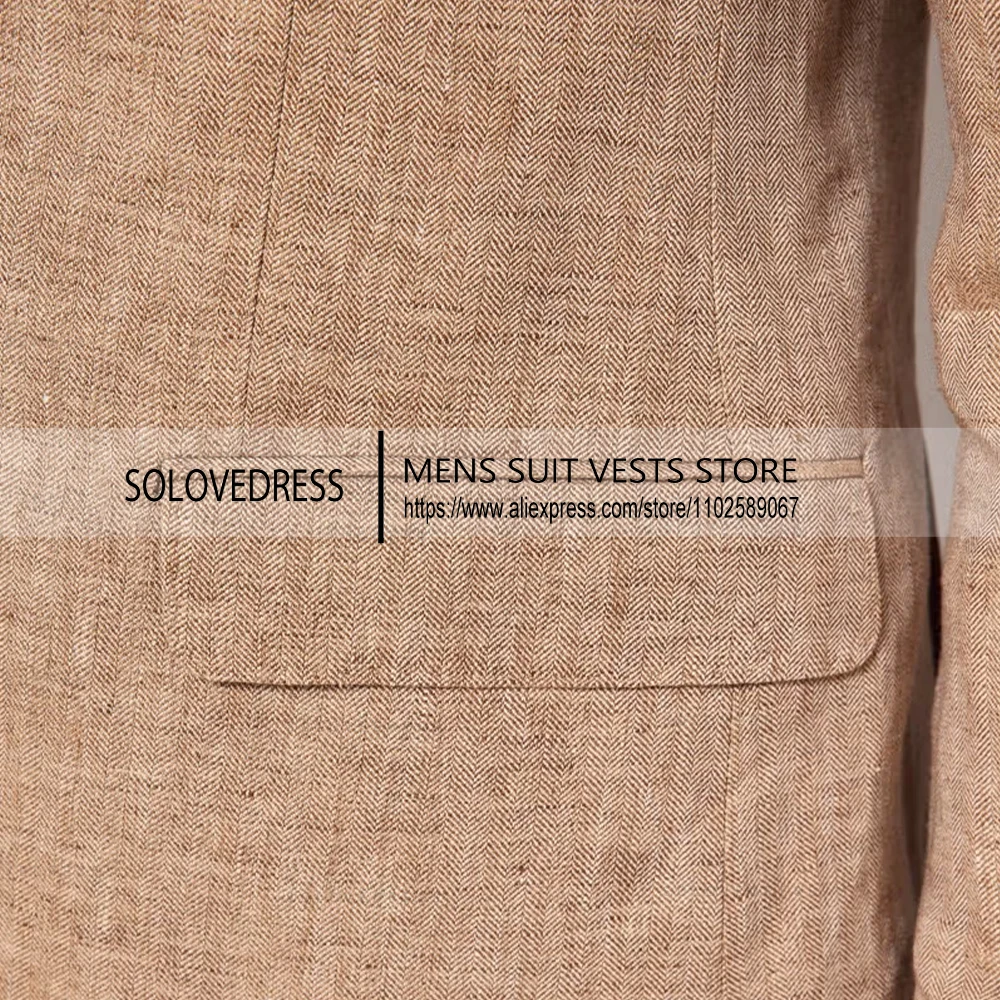 2 Pieces Linen Men's Suits Tuxedo  Lapel Neck Men's Summer Suits Groomsemen Casual Suits （Blazer+Pants）
