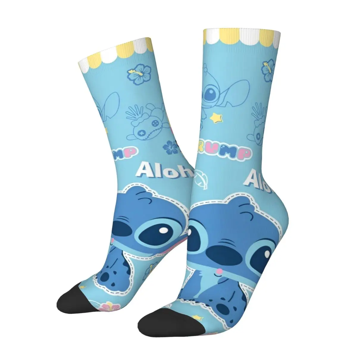 Casual Cute Lilo And Stitch Skateboard Socks Polyester Long Socks for Women Men Non-slip