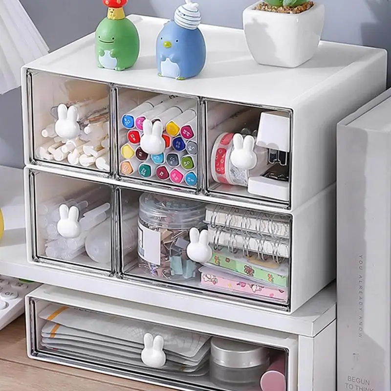 صندوق تخزين قرطاسية بمقبض أرنب ، منظم قرطاسية للطلاب ، مكياج مكتبي