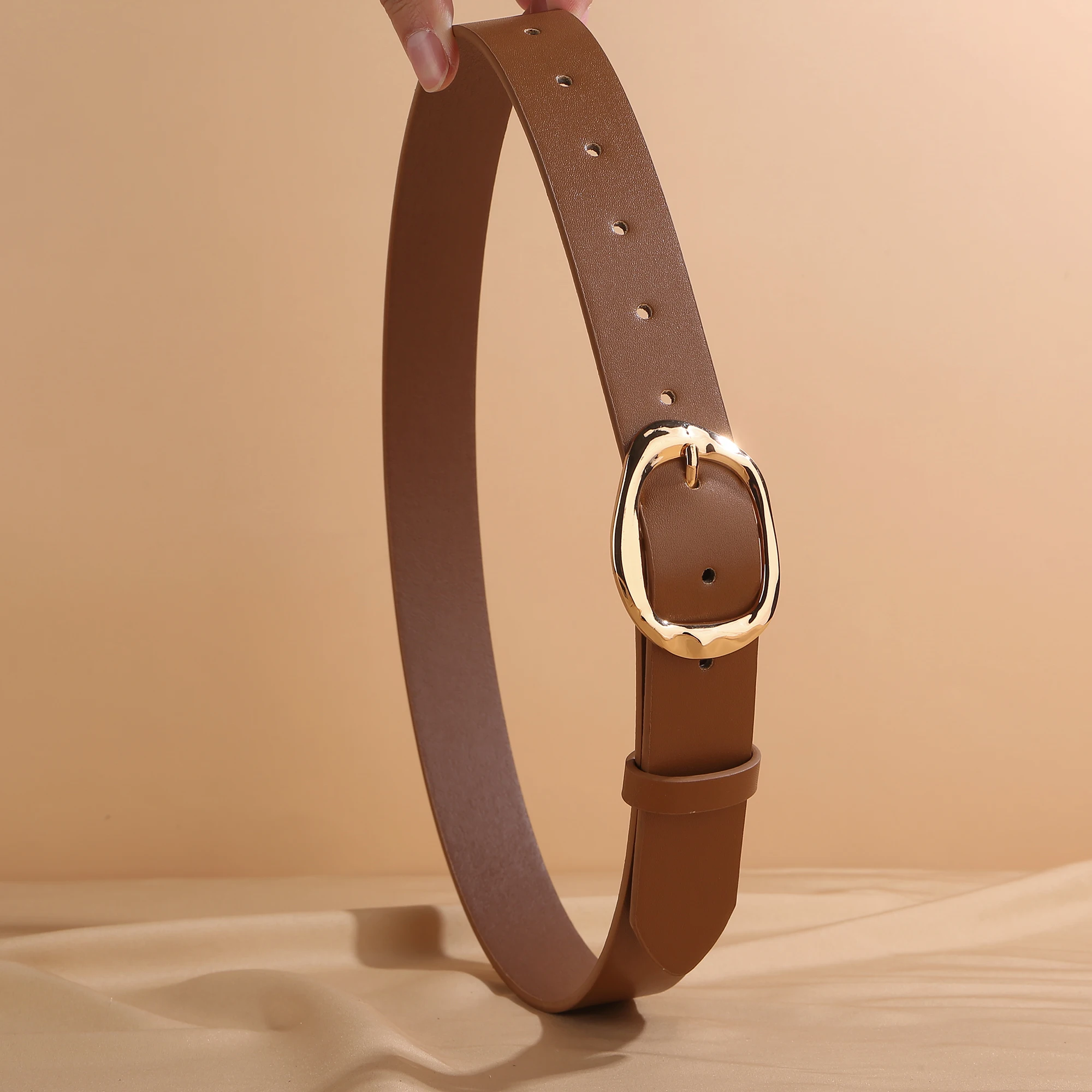 Modischer breiter PU-Ledergürtel für Damen, 3,3 cm, mit geometrischer Dornschließe aus Metall, Retro-Stil, Taillengürtel für Jeans, Hosen und Röcke – Detail 8