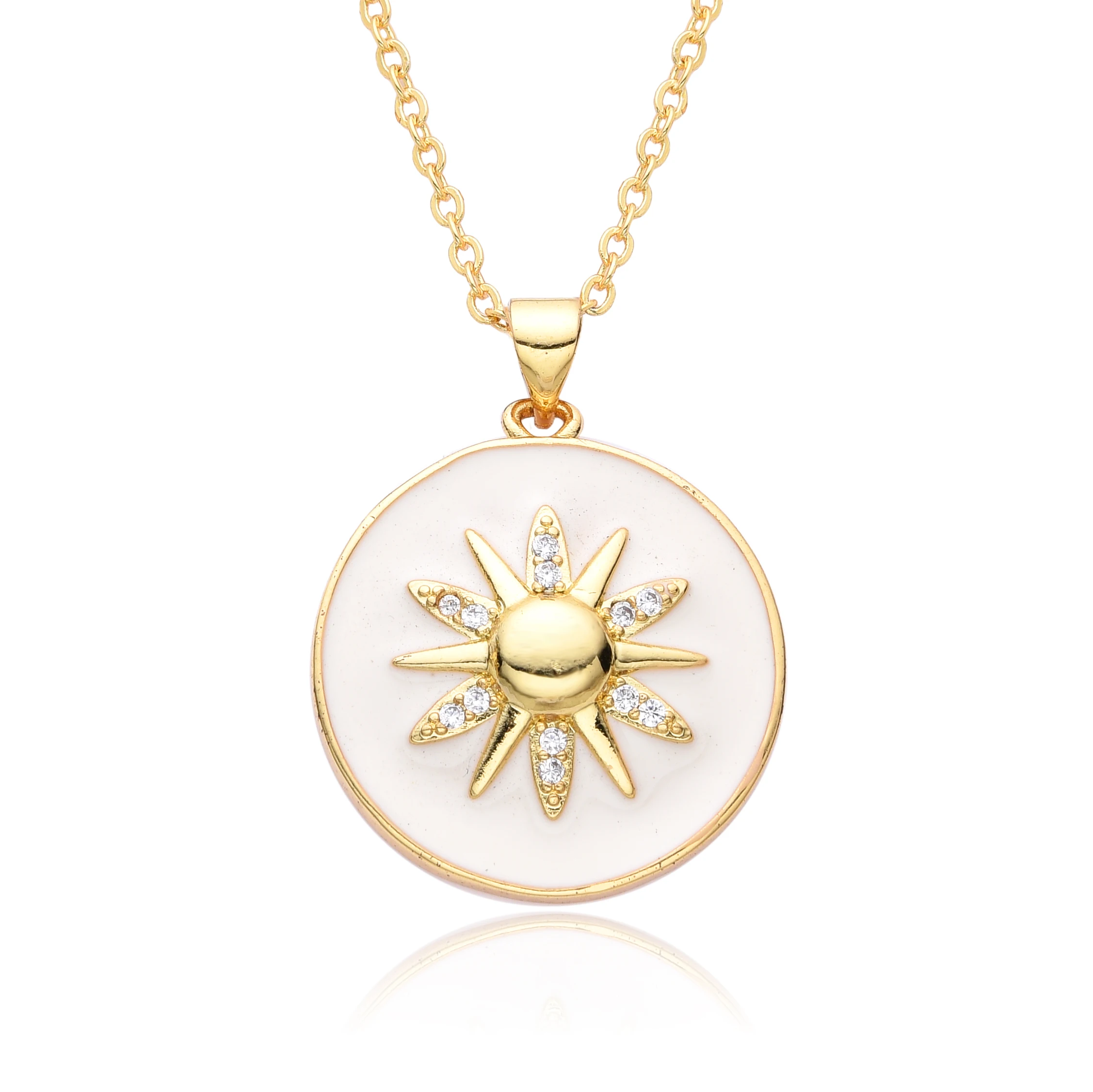 Minimalist Gold Color Sun Charms Micro-inlaid CZ Ig Necklace for Women Black White Sunflower Chain Pendant DIY Jewelry Wholesale